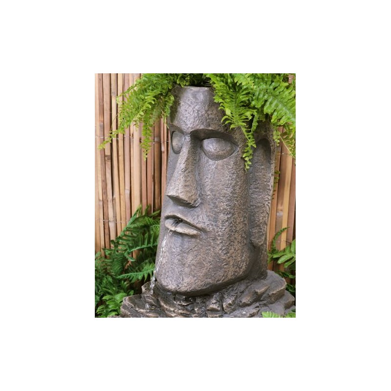Water Fountain Solar Easter Island Head With Planter And Led Lights